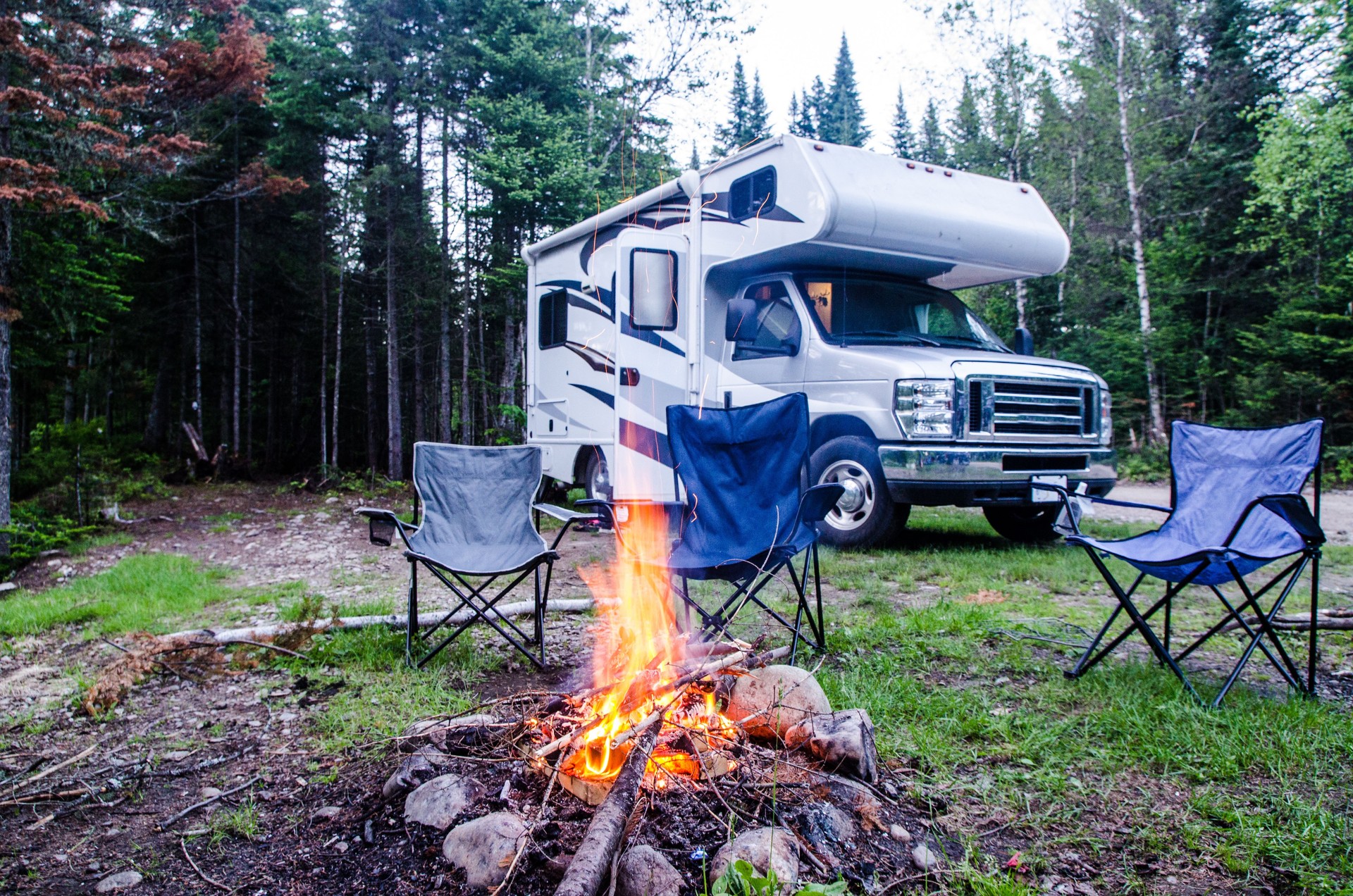 Campfire and motor home